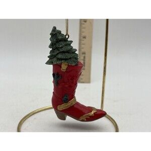 Cowboy Boot Christmas Ornament Western Tree in Red Boot Rustic Holiday Decor
